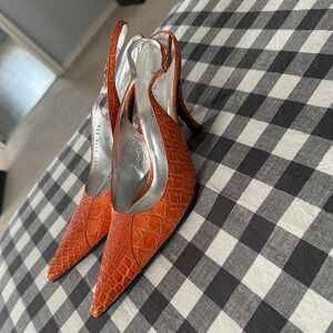 Dolce & Gabbana Orange Croc-Embossed Heels